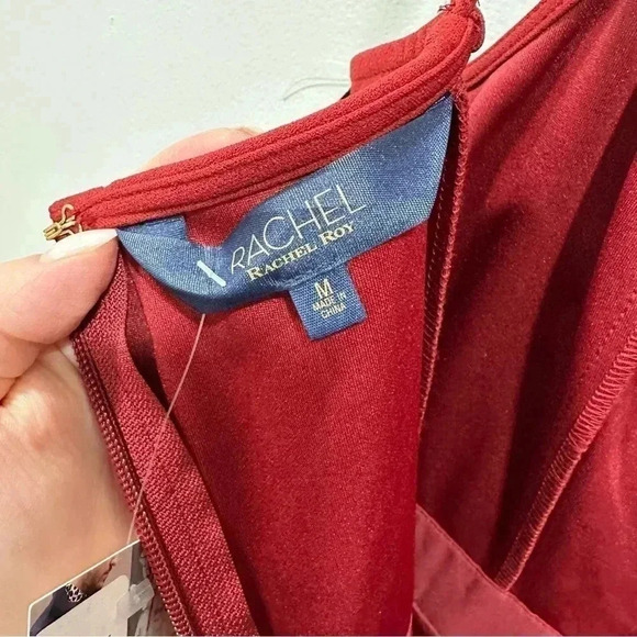 ๐ Rachel Rachel Roy lona Sweetheart Neck Flutter Sleeve Jumpsuit Red Medium - Picture 9 of 10